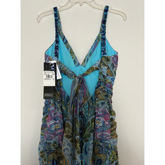 Adrianna Papell Silk Babydoll Dress Beaded / Sequince Size 12 Fairycore New - Picture 4 of 6